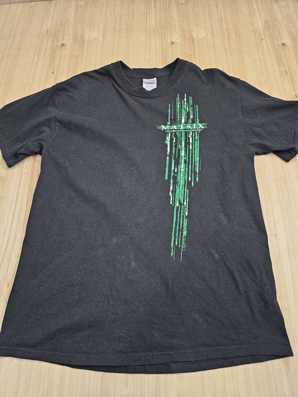 Vintage 2004 The Matrix Black Graphic Tee Rare with Green Code Design